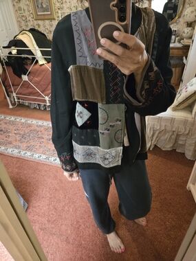 Chico's Black Jacket with Olive Patch Details